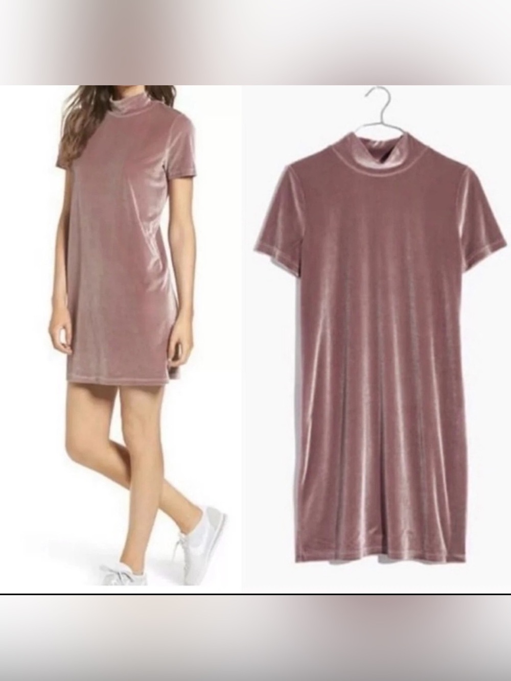 Madewell Velvet Mock-Neck Mini Dress - Dusty Rose